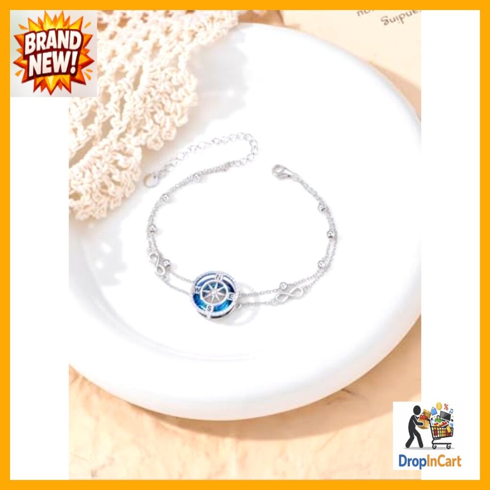 Sterling Silver Adjustable Anklet Compass Crystal… - image 2